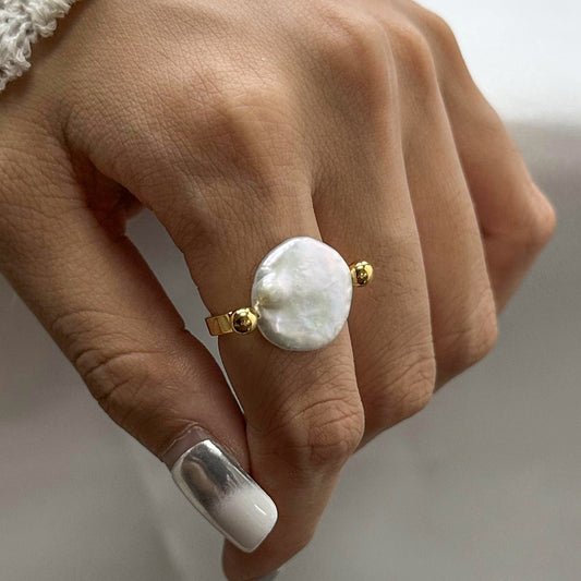 Minimalist U-Shaped Stainless Steel Ring with Pearl Finish Plated for Women