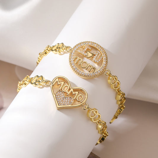 Minimalist Geometric Copper Bracelet with 18K Gold Plating and Zircon Inlay for Women