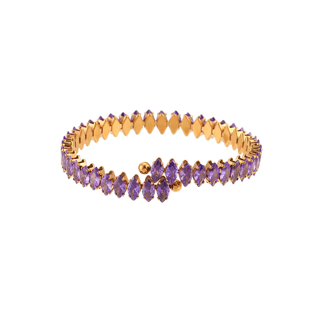 Bracciale minimalist geometrico ovale in acciaio inossidabile placcato con zirconia baguette da donna