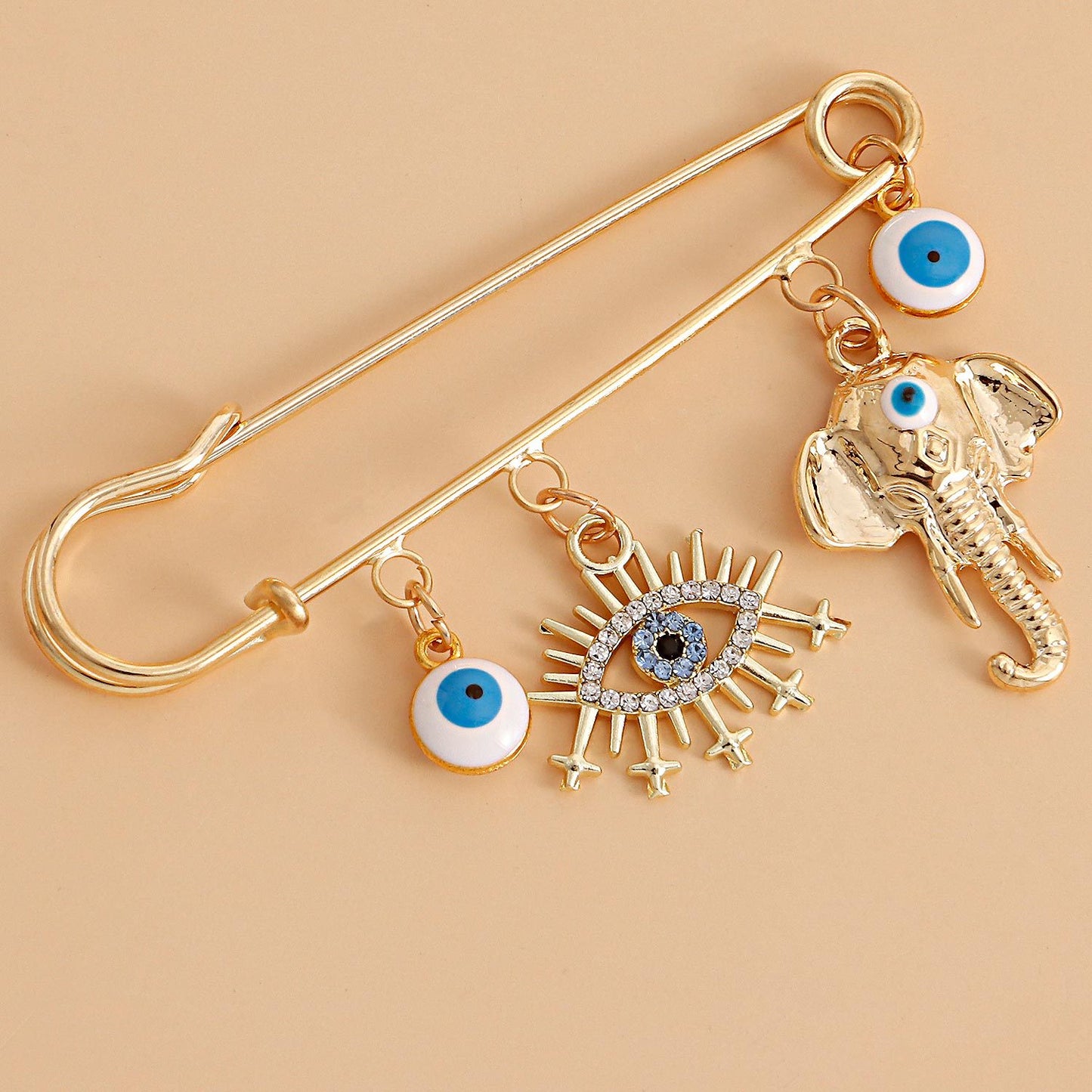 Geometric Evil Eye Brooch Pendant for Women Alloy Plated Statement Fashion Accessory