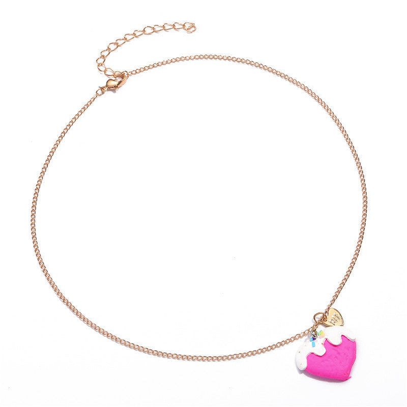 Collar con dije de arcilla polimérica con forma de corazón y helado estilo caricatura para niños con cadena tipo O-Chain