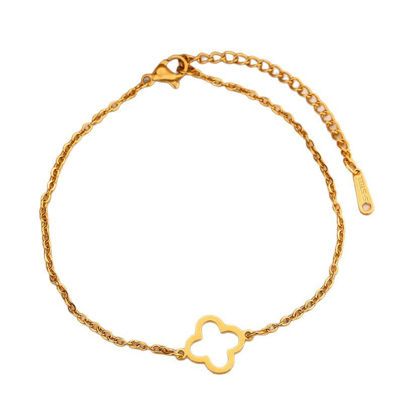 Elegant Hollow Four-Leaf Clover Stainless Steel Plated Necklace Bracelet Earring Set for Women