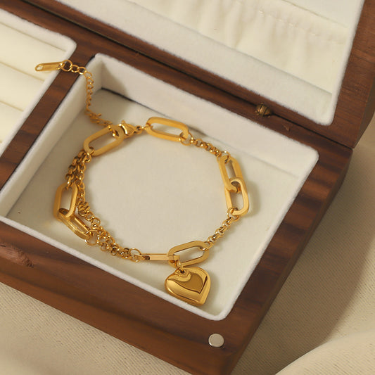 Braccialetto Minimalista a Cuore da Donna in Acciaio Inossidabile con Placcatura in Oro 18K