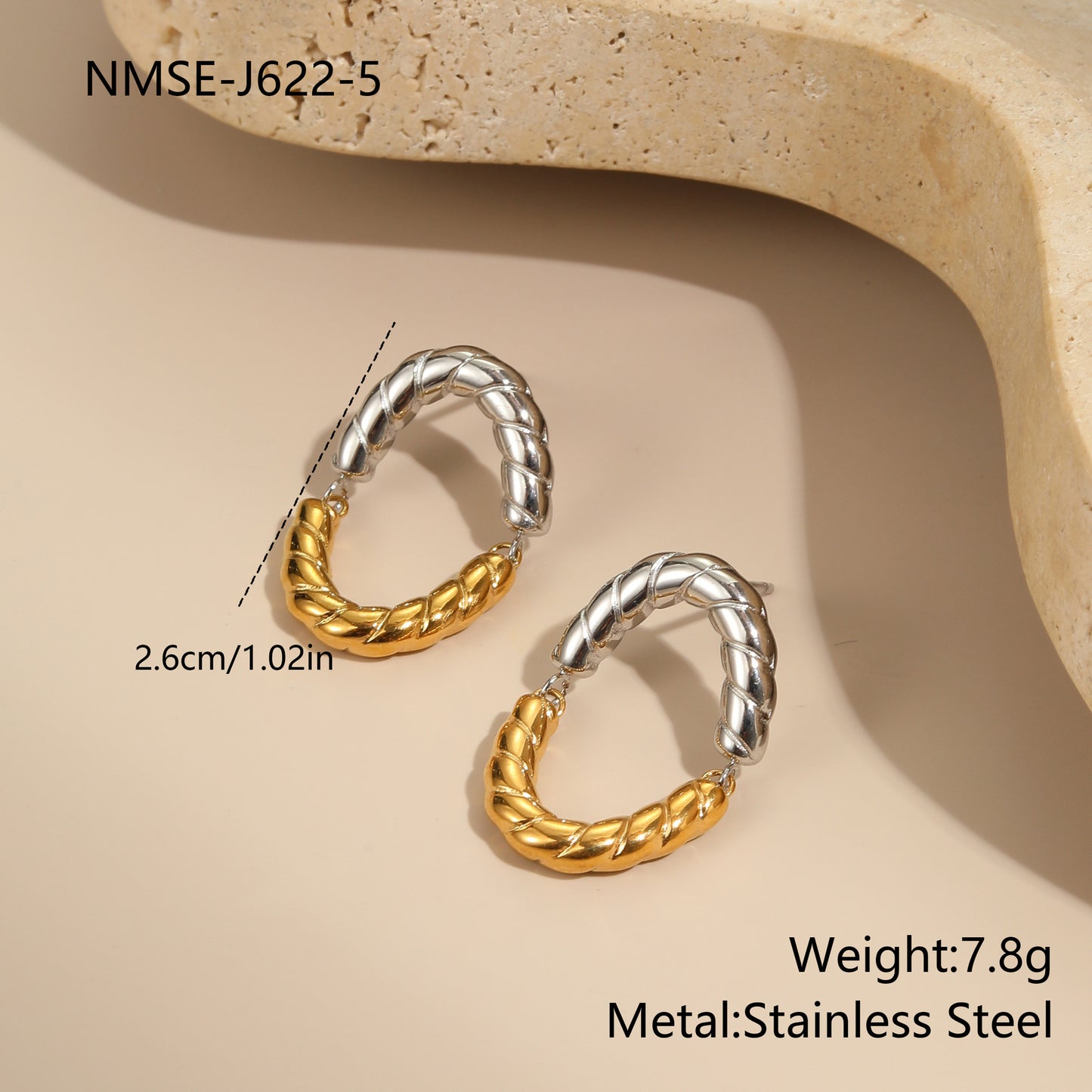 Fashionable Geometric Stainless Steel Necklace with 18K Gold and Silver Plated Finish for Women