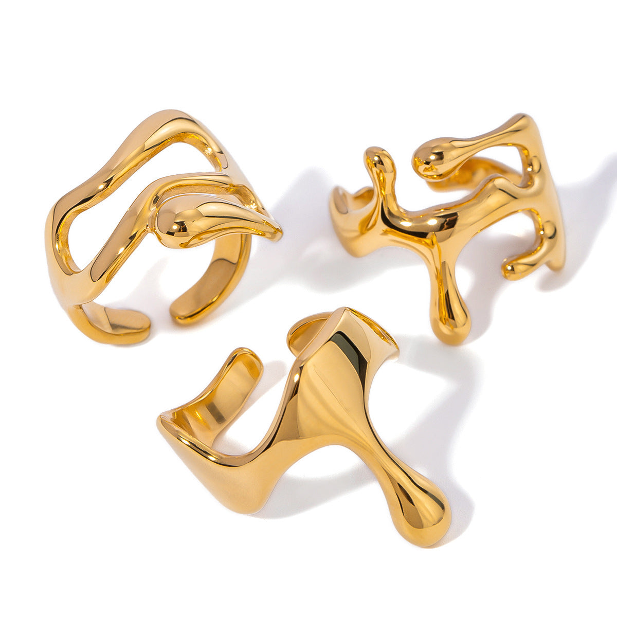 Gold Plated Stainless Steel Geometric Open Ring for Women