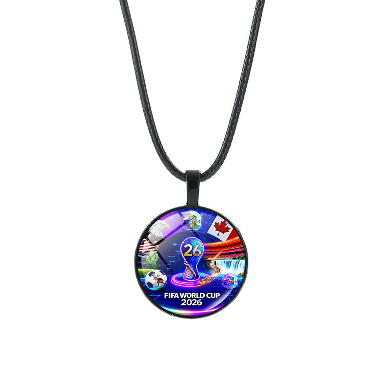 Sporty Geometric Round Crystal Pendant Alloy Plated Necklace Unisex Black Cord Chain