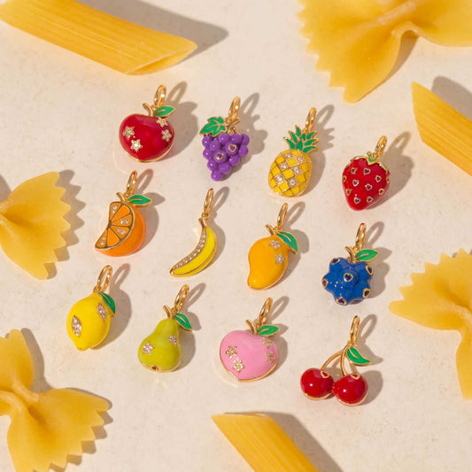 Vintage Drip Oil Plated Brass Cubic Zirconia Fruit Charm Bar