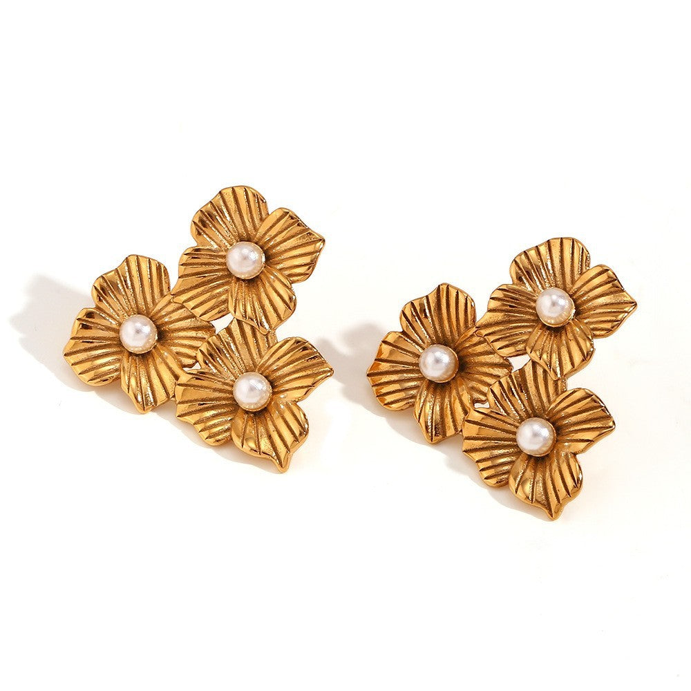 Vintage Floral Ring in Stainless Steel with 18K Gold Plating for Women