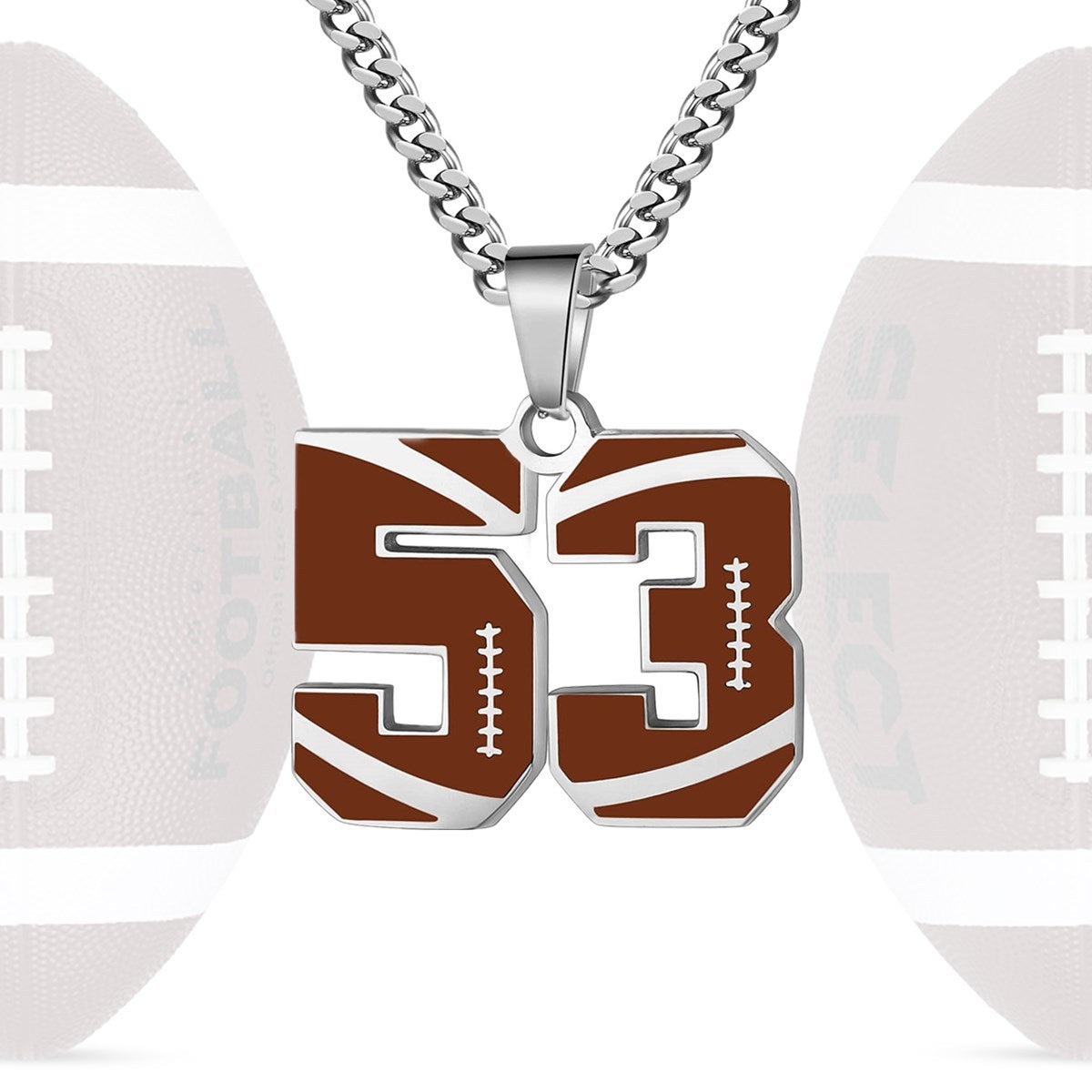 Motivational Football Number Pendant Necklace for Men in Stainless Steel with Polished Finish and Letter/Number Design