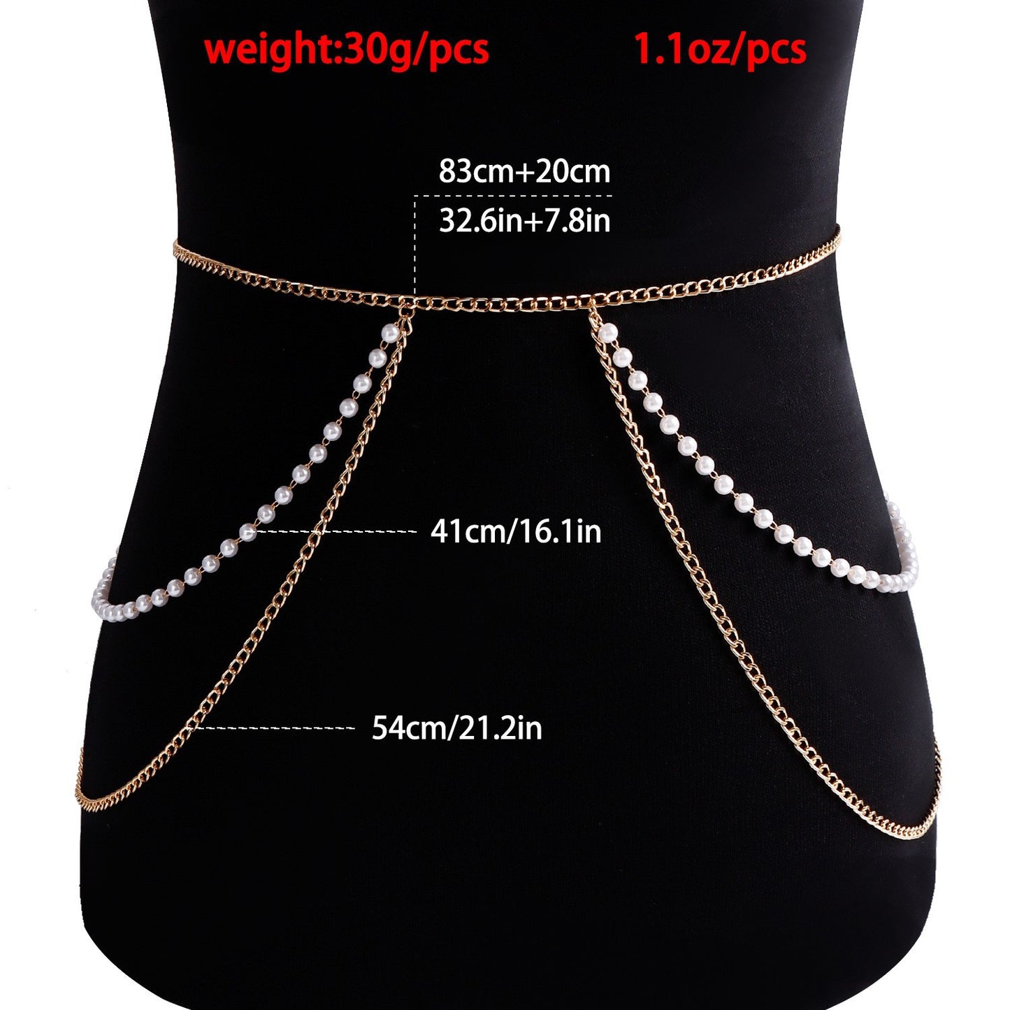 Casual Punk-Style Aluminum Chain Waist Chain for Women with Simulated Pearl Beads
