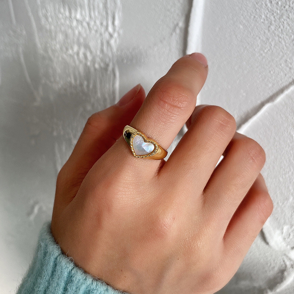 Minimalist Punk 925 Sterling Silver Heart Inlay Ring for Women