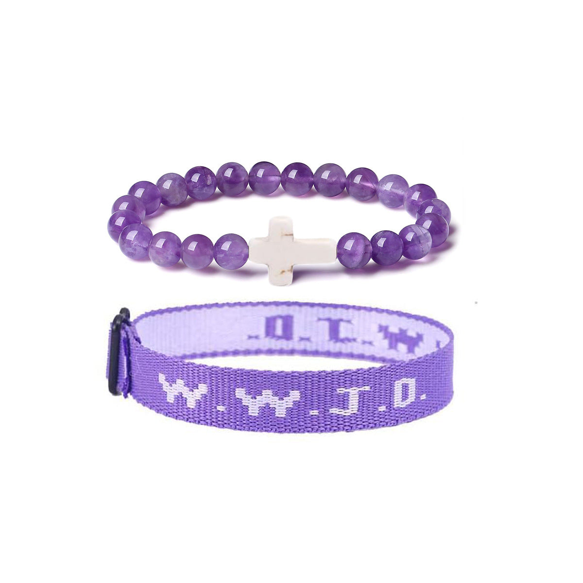 Unisex 8mm Obsidian Amethyst Rose Quartz Cross Beaded Bracelet Set with Cloth Strap