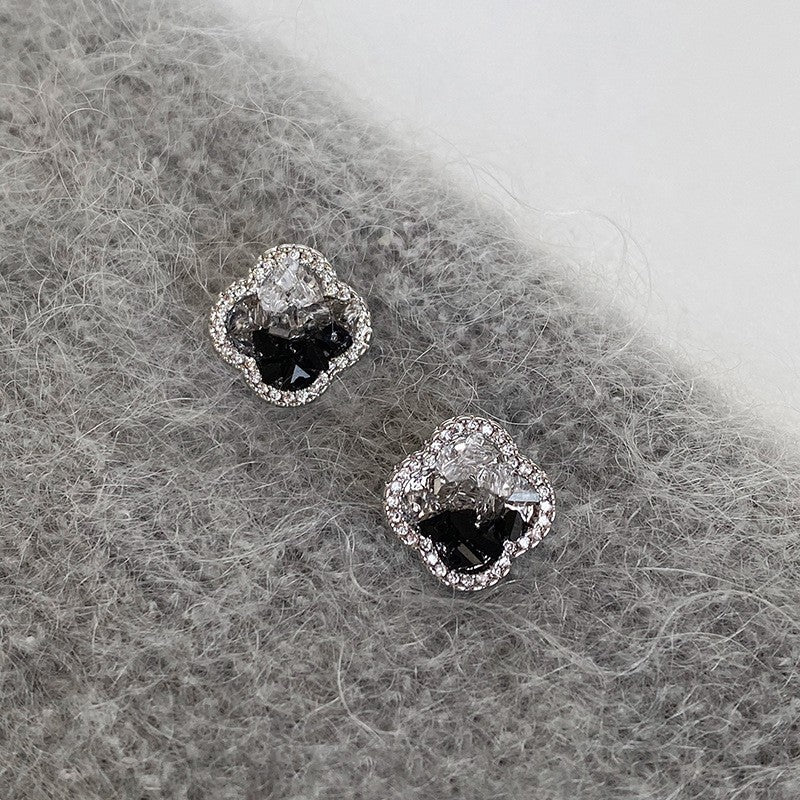 Orecchini a perno in acciaio al titanio con forme geometriche, zirconi e occhio di tigre, da donna, stile minimalista di lusso per l'ufficio e l'uso quotidiano