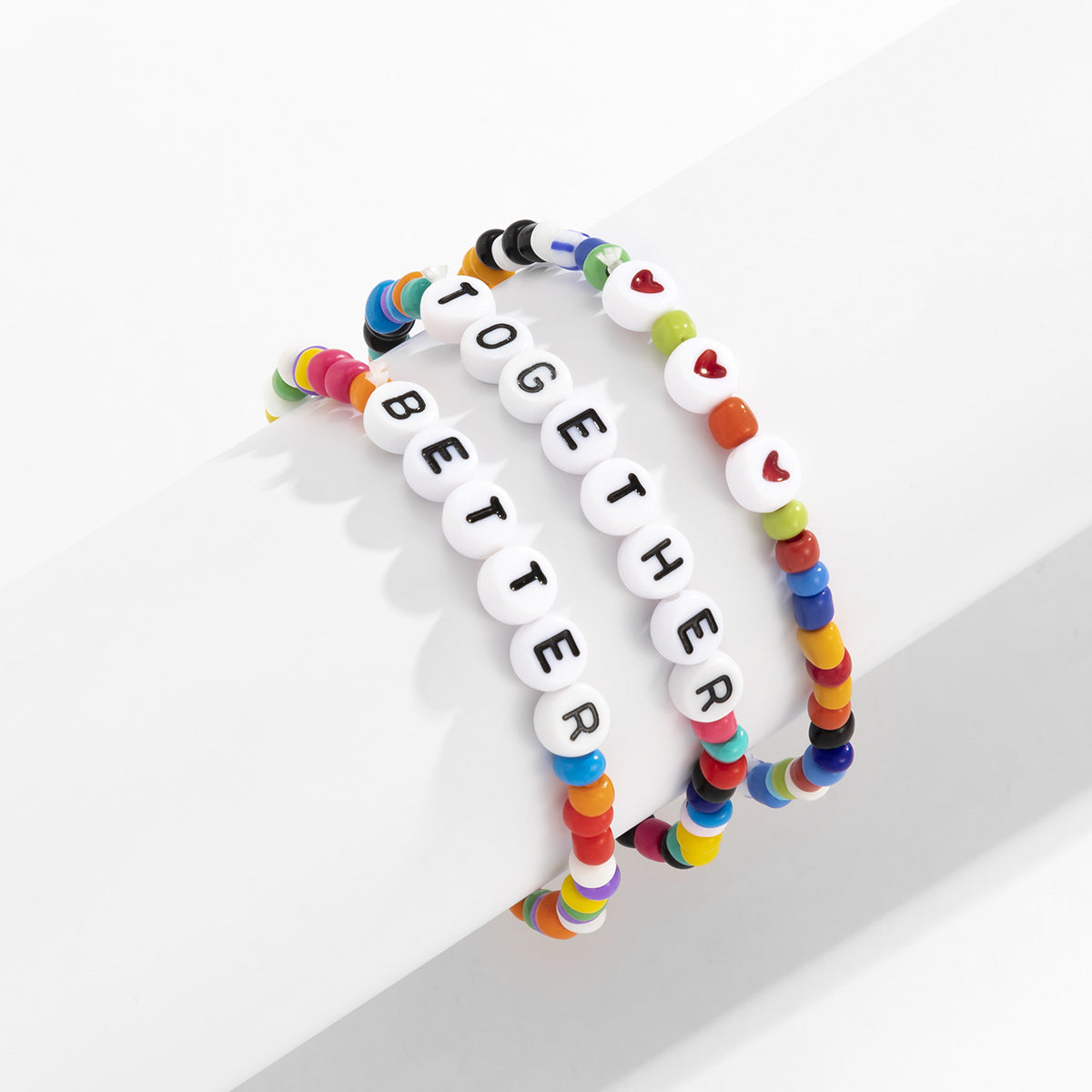 Minimalist Acrylic Heart-Shaped Letter Beaded Bracelet Set for Women with Pastel Macaron Colors and Bohemian Farmhouse Style