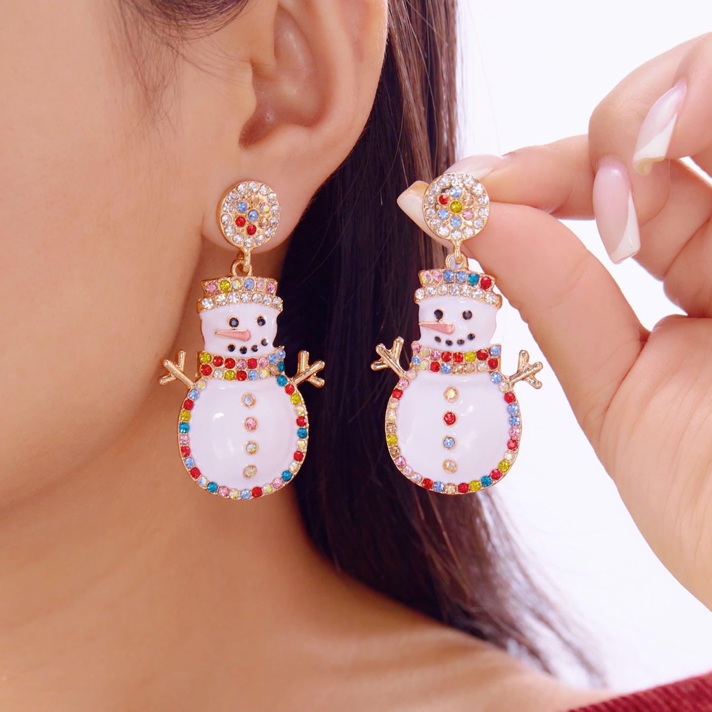 Christmas-Themed Women's Alloy Earrings with Snowflake and Santa Motifs, Rhinestone-Set, Cartoon Character Design, Tassel and Bell Accents