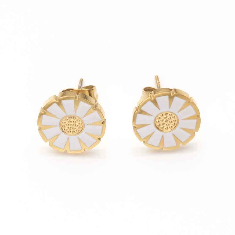 Cute and Cool Daisy-Shaped Stainless Steel Stud Earrings for Women with Polished Finish and Minimalist Geometric Design