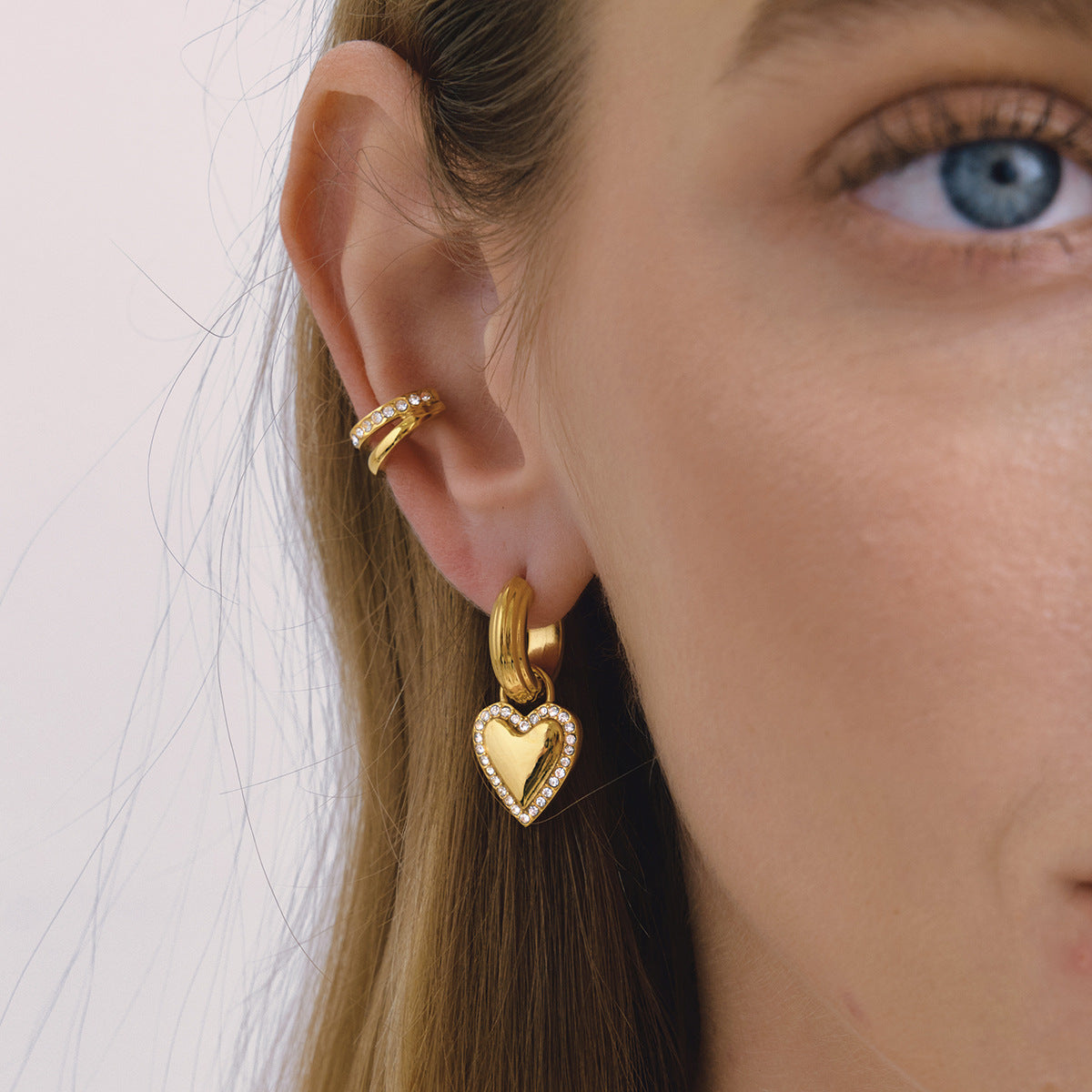 Heart Shaped Stainless Steel Rhinestone Plated Earrings for Women