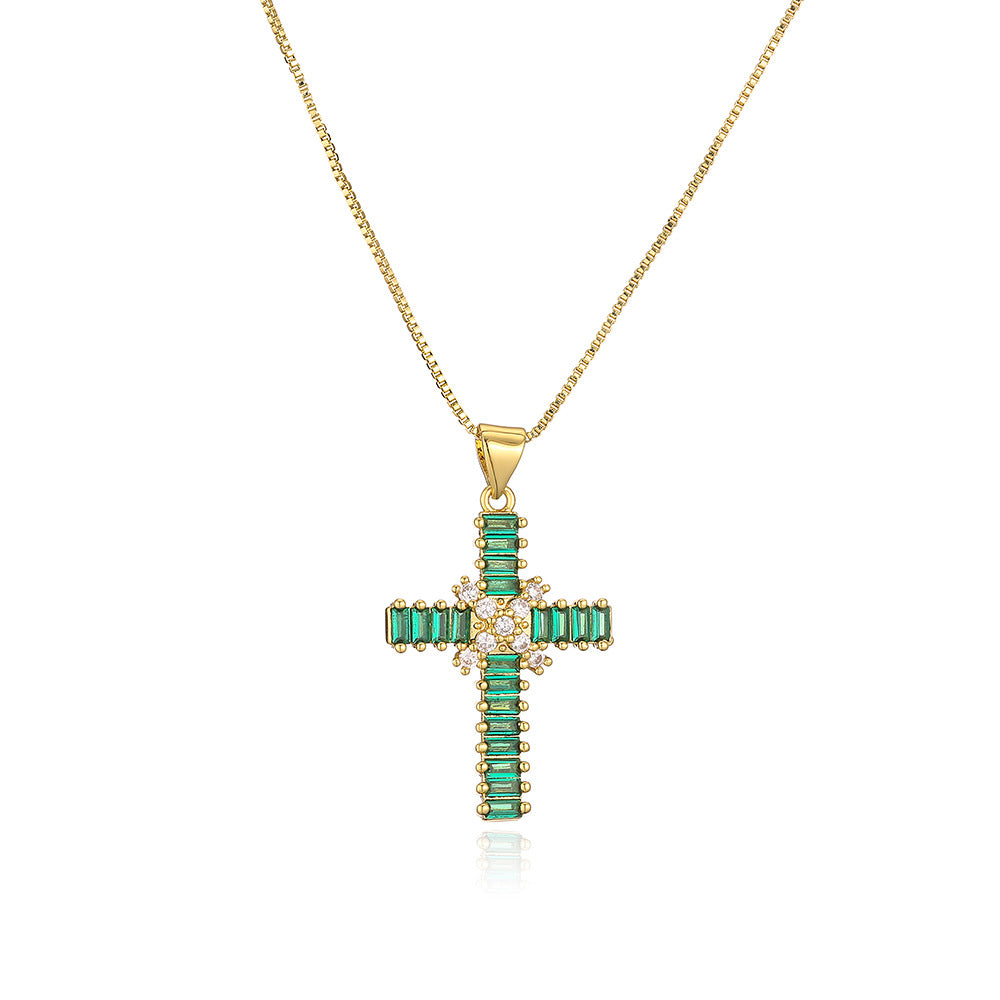 Geometric Pendant Necklace for Women in Copper with Real Gold Plating and Zircon Inlay, Hip-Hop Style