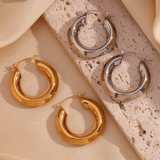 Minimalist Geometric Stainless Steel Hypoallergenic Hoop Earrings with 18K Gold Plating for Women