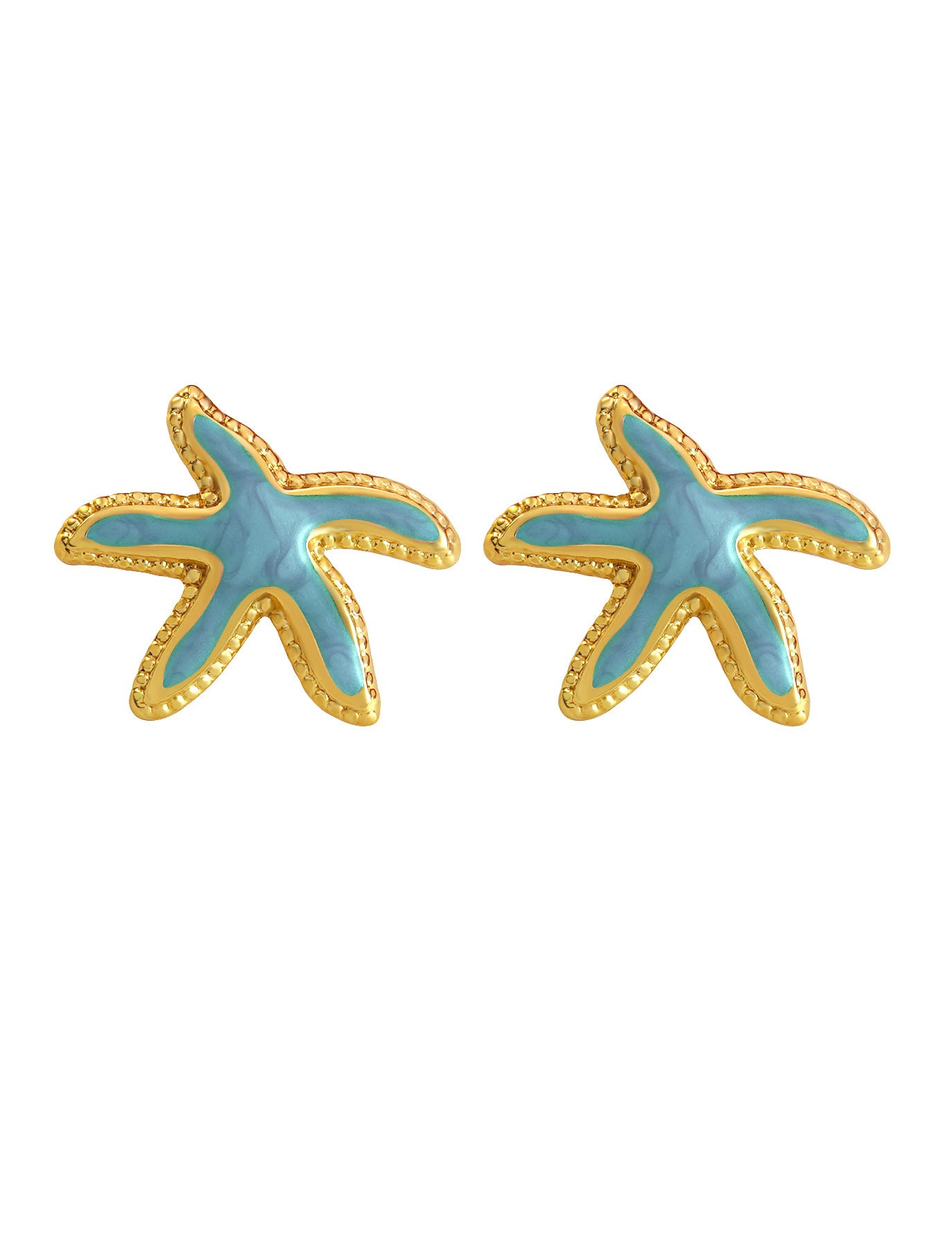 Orecchini da donna casual in acciaio inossidabile a forma di stella marina e conchiglia con gocciolamento d'olio
