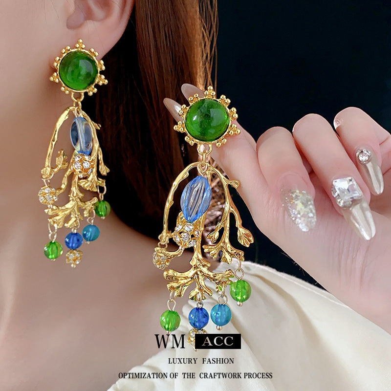 Vintage-Style Round Branch-Shaped Resin Stud Earrings with Silver-Plated Steel Posts for Women