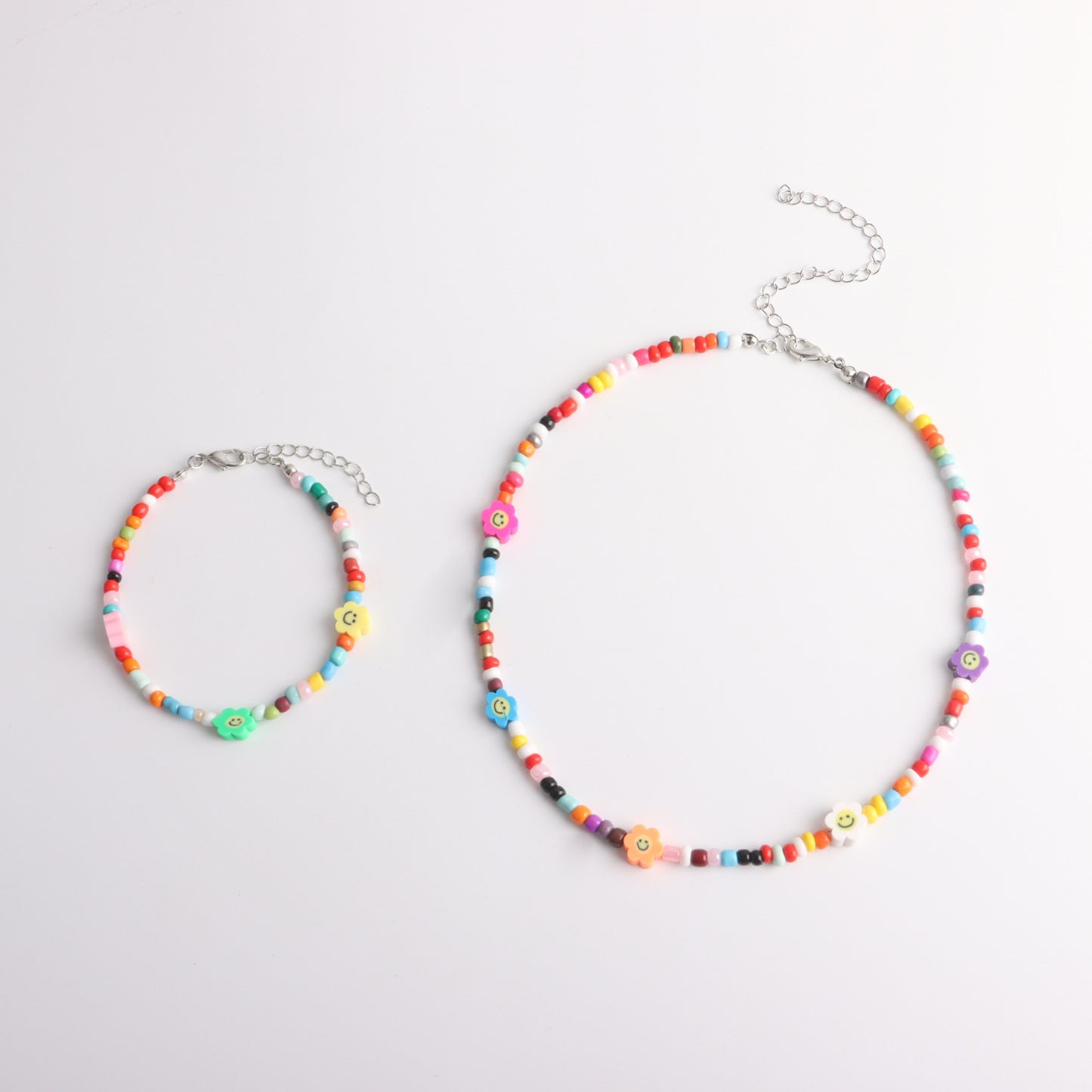 Casual Geometric Smiley Face Resin Seed Beads Necklace Set for Women