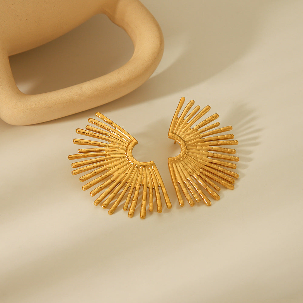 Fashion Geometric Fan Shape 18K Gold Plated Stainless Steel Statement Earrings for Women