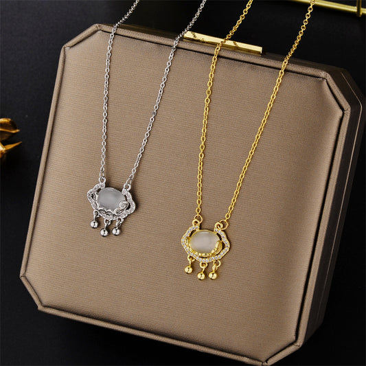 Minimalist Cloud-and-Ruyi-Shaped Titanium Steel Plated Pendant Necklace for Women with Ball Chain