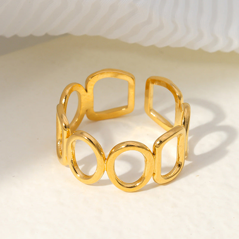 Minimalist Geometric Round Square Titanium Steel Plated Open Ring for Women