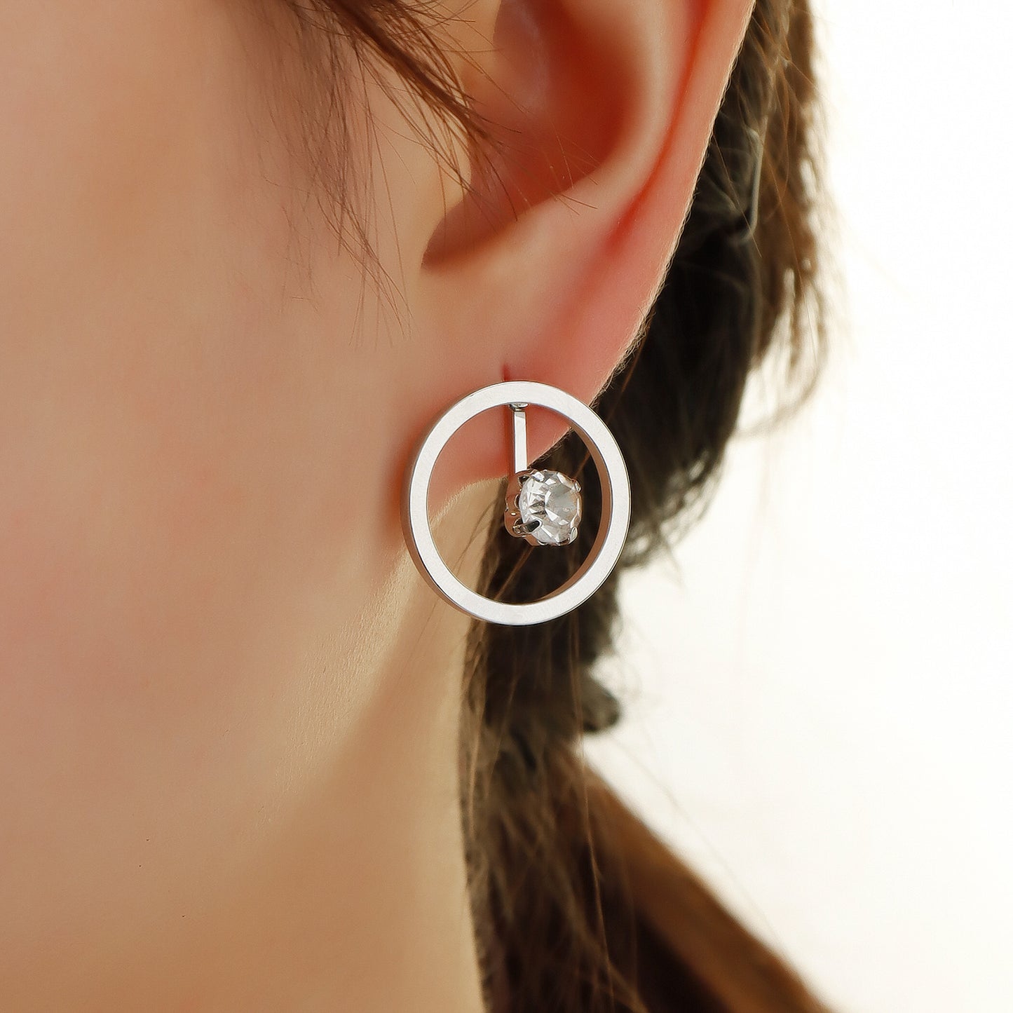 Pendientes de aro redondos geométricos colgantes para mujer con incrustaciones de diamantes de imitación y acabado chapado