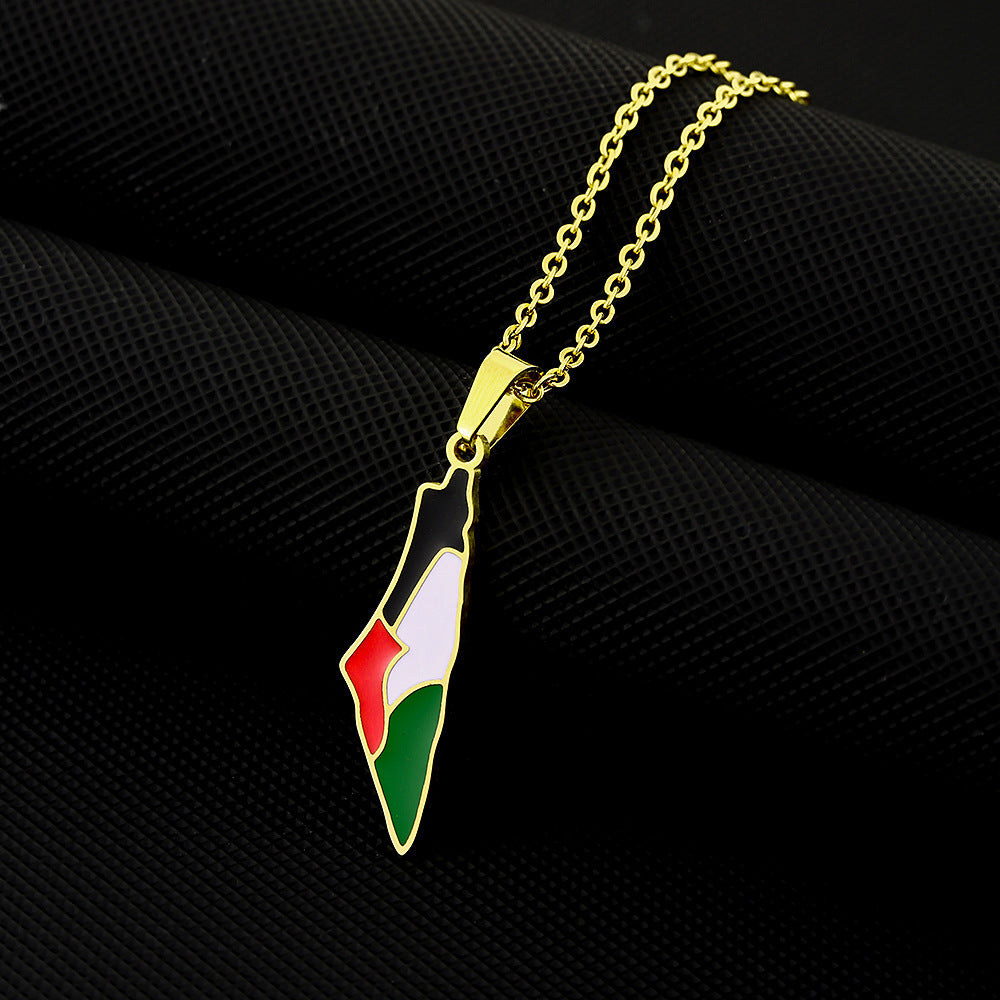 Collar de dije geométrico vintage de acero inoxidable con acabado esmaltado y cadena tipo O para unisex