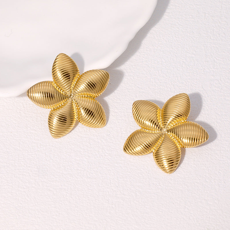 Orecchini da donna vintage geometrici a fiori in acciaio inossidabile con placcatura