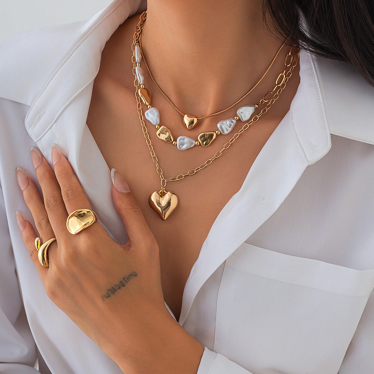 Vintage Baroque Heart Shape Irregular Pearl Tassel Pendant Necklace Set for Women