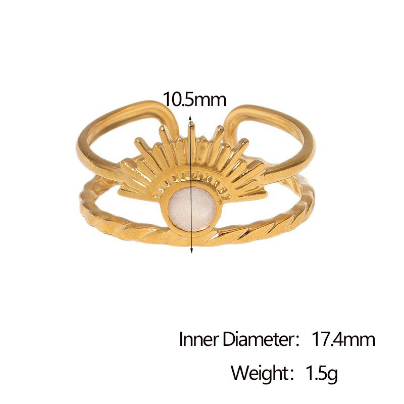 Anello geometrico a ventaglio minimalista vintage in acciaio inossidabile placcato oro 18 carati, aperto regolabile, gioielli da donna