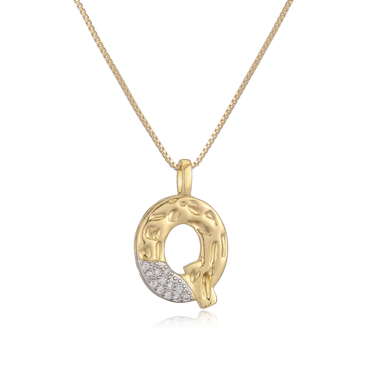 Minimalist Two-Tone Plated Cubic Zirconia Letter Pendant Necklace for Women with Box Chain