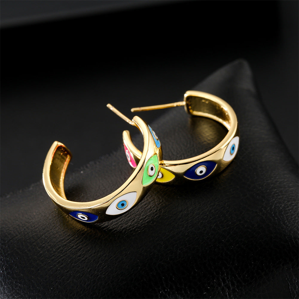 Geometric Gold Plated Drip Oil Brass Stud Earrings