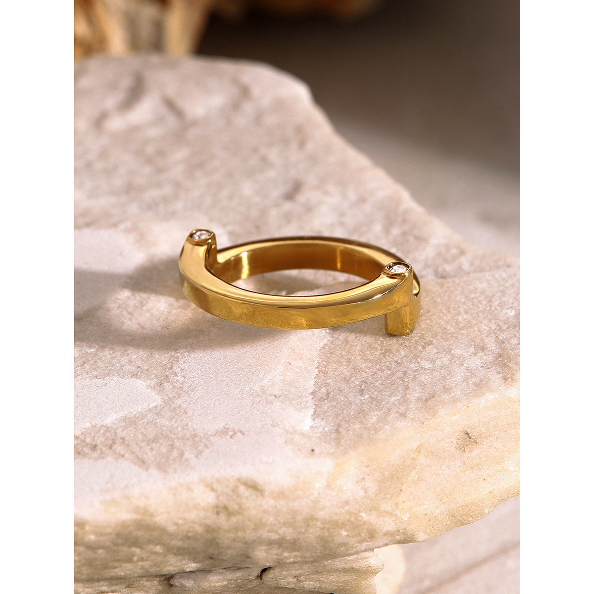 Minimalist 18K Gold Plated Stainless Steel Asymmetric Rhinestone Ring