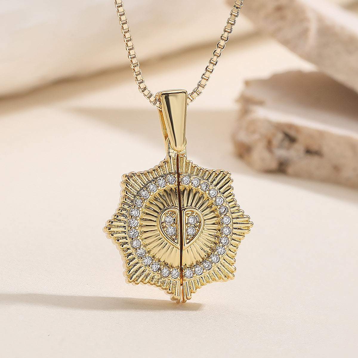Minimalist Elegant 18K Gold Plated Brass Cubic Zirconia Heart Tree of Life Pendant Necklace