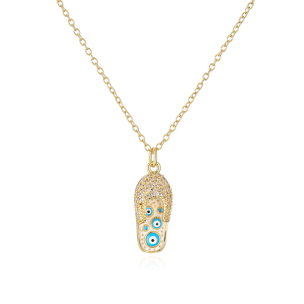 Fashionable Geometric Resin-Epoxy Eye Pendant Necklace in Copper with 18K Gold Plating