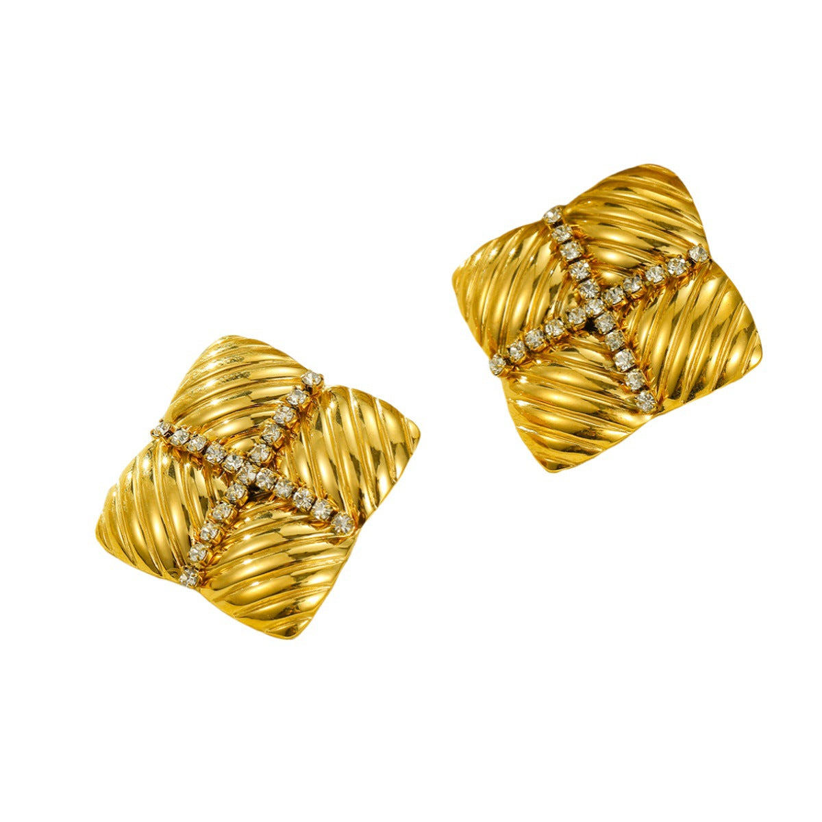 Orecchini a perno da donna minimalisti geometrici in acciaio al titanio con intarsio in zircone