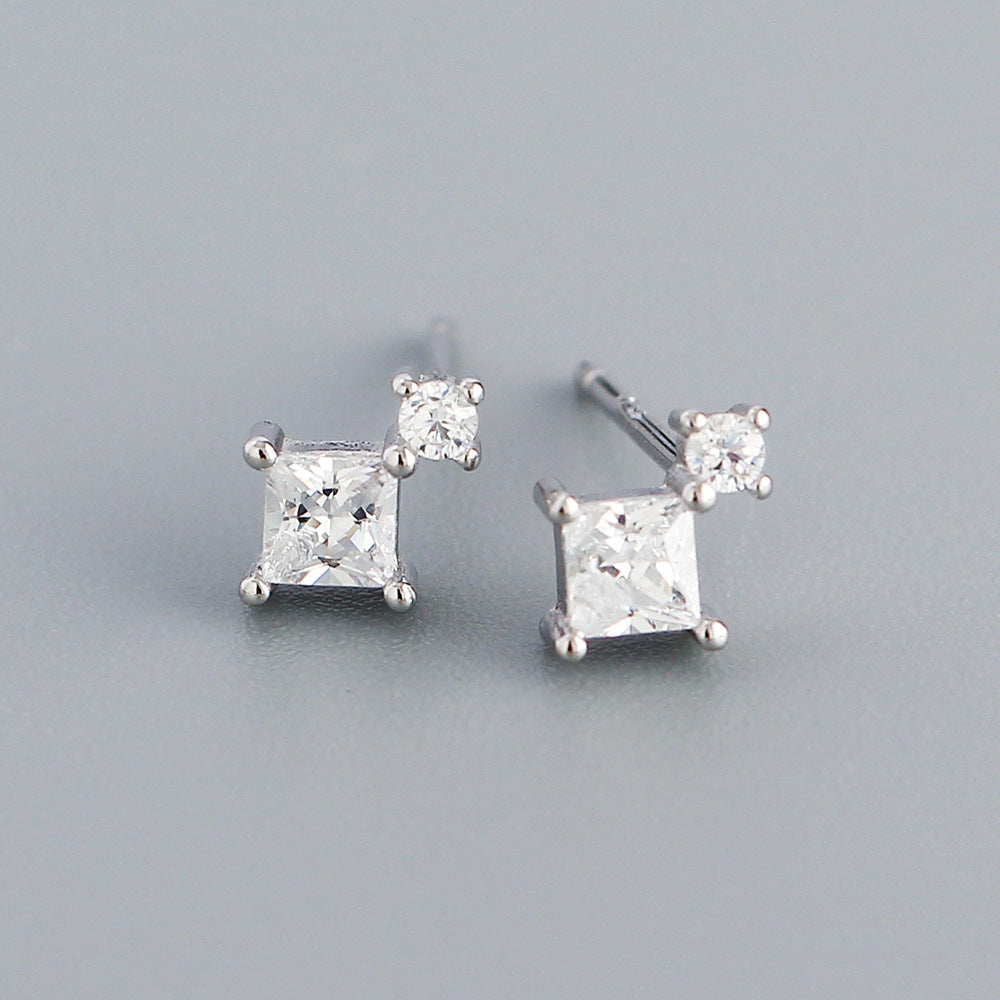Sweet 925 Sterling Silver Square Geometric Cubic Zirconia Inlay Earrings