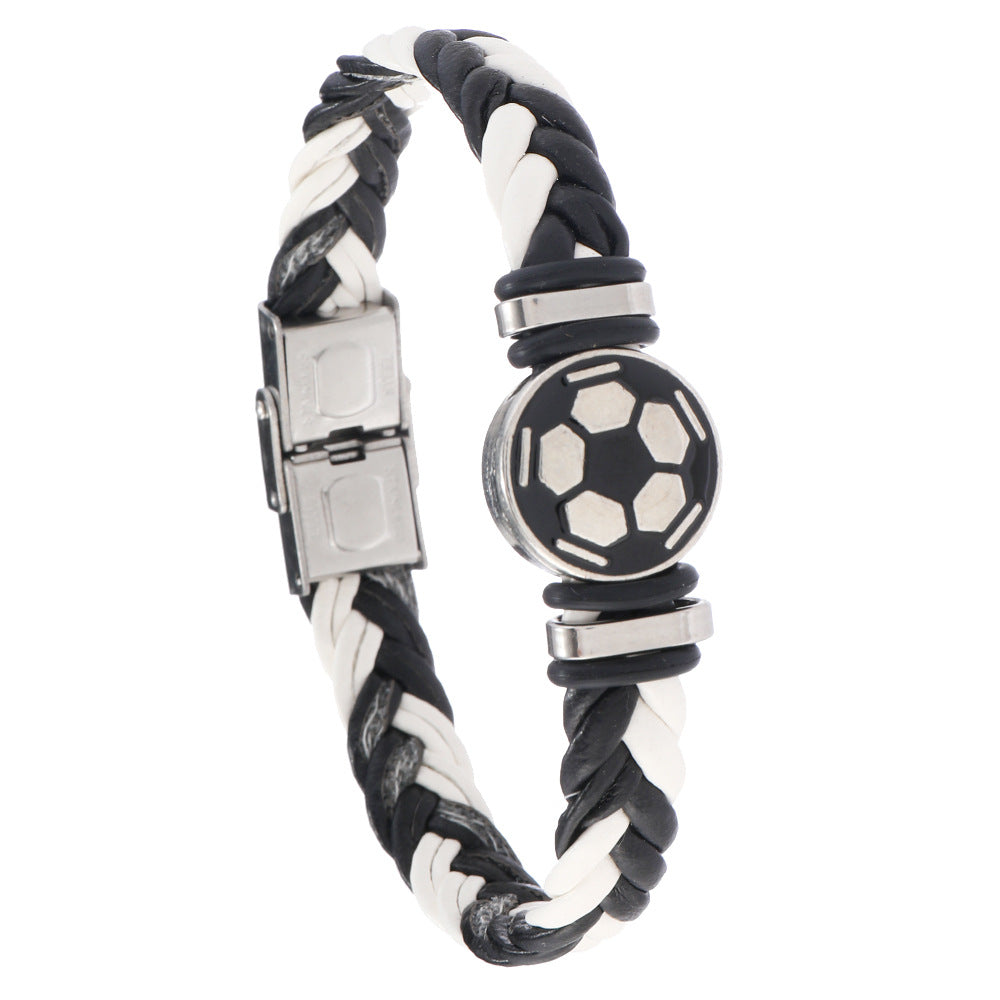 Pulsera unisex de cuero con diseño geométrico pulido y elemento luminoso de balón de fútbol