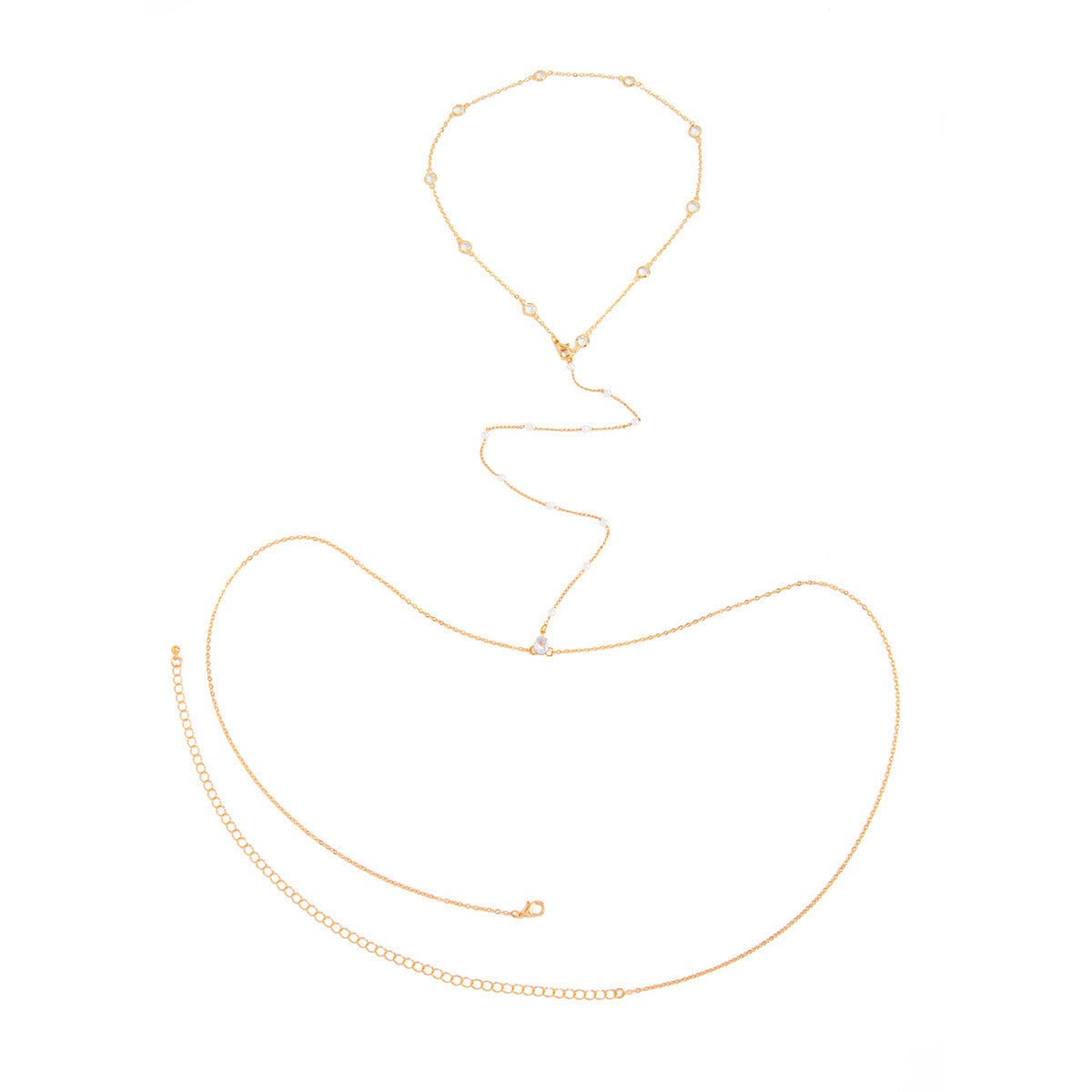 Minimalist Crystal Pearl Inlaid Polished Iron Body Chain Waist Necklace for Women