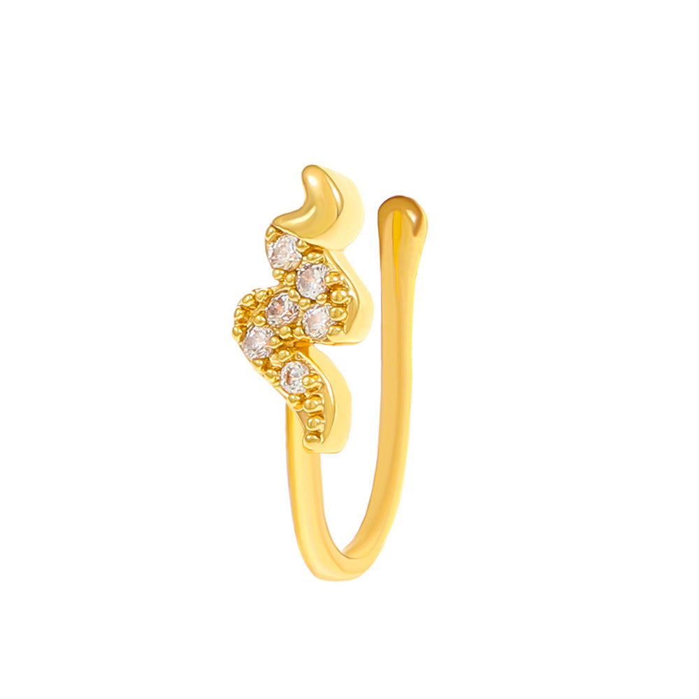 Clip per il naso a forma di U con stella e cuore placcata in rame vintage con zirconia cubica