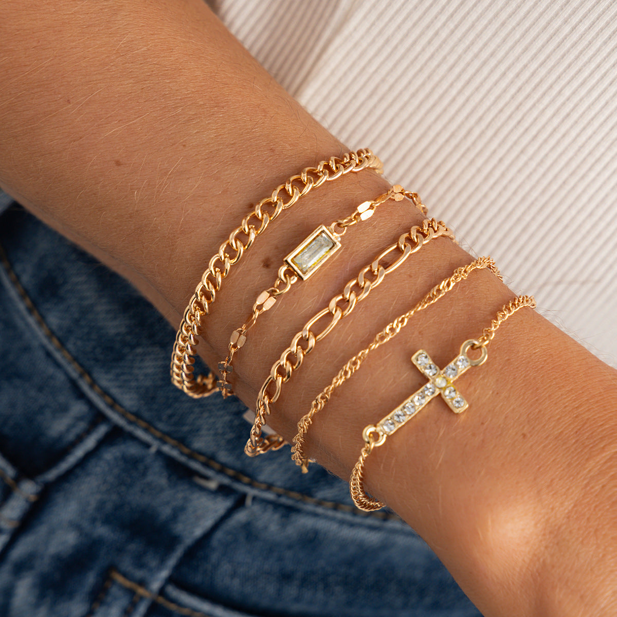 Minimalist Rhinestone Cross Acrylic Plated Bracelet for Women