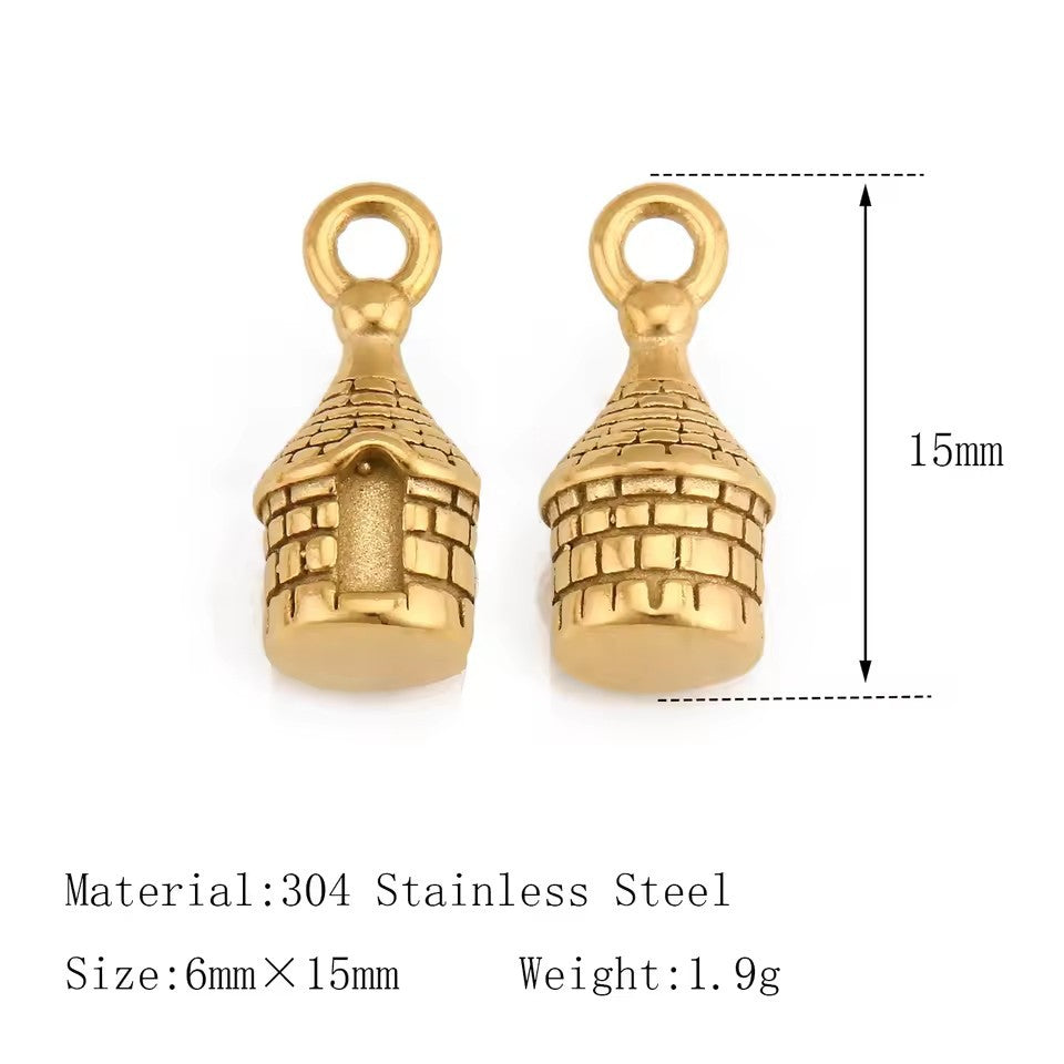 Vintage 18K Gold Plated Stainless Steel Fruit Pendant Charm Bar for Women