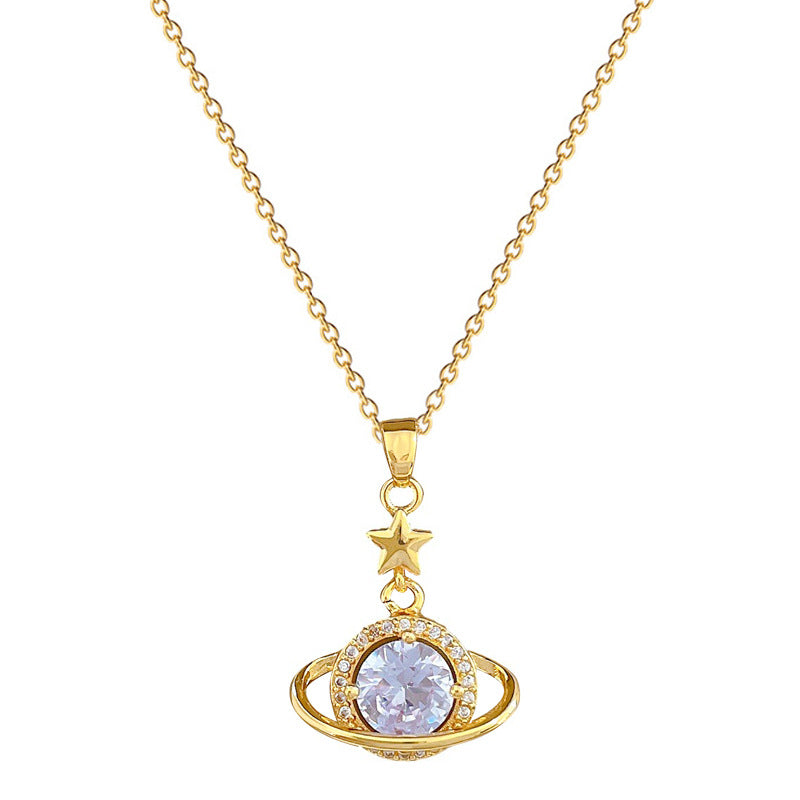 Sweet Elegant Geometric Moon Rhinestone Plated Titanium Steel Necklace for Unisex
