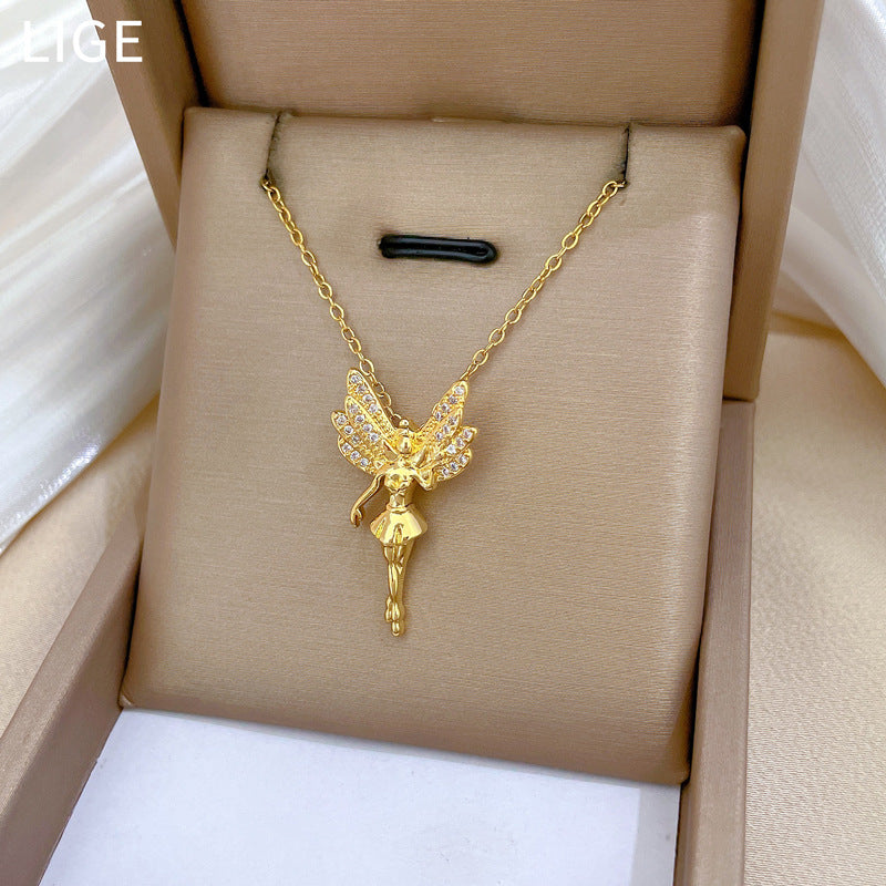 Collar de lujo con diamantes de imitación geométricos de mariposa y cadena de acero de titanio para mujeres y hombres
