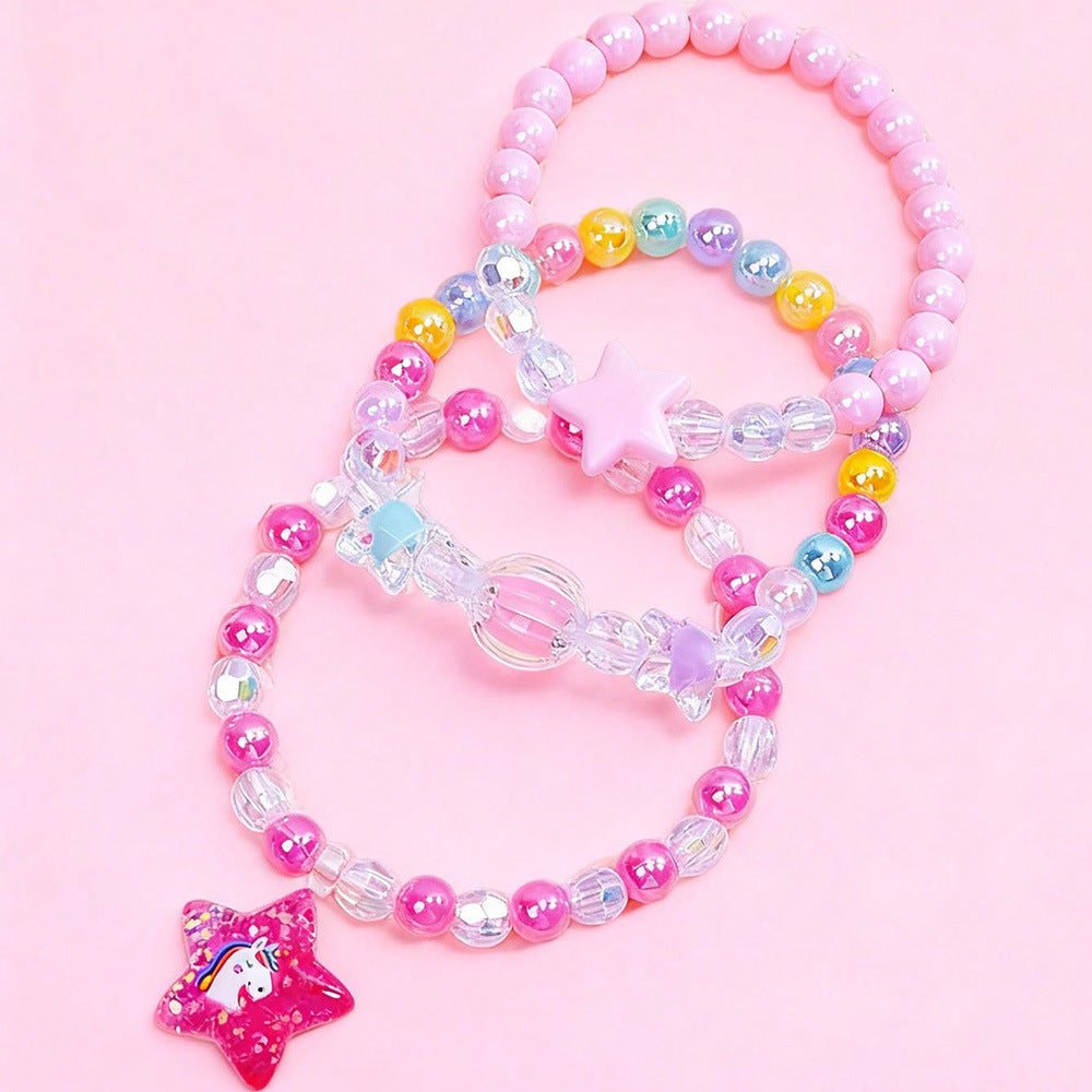 Bracciale in resina per bambine dai 3 ai 10 anni, stile cartone animato, a forma di cuore, stella e farfalla, con ciondolo a unicorno