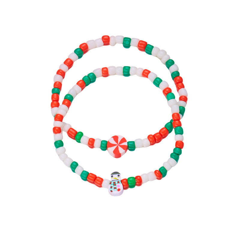 Set di bracciali natalizi fatti a mano in argilla polimerica con ciondoli a fiocco di neve e Babbo Natale per coppie